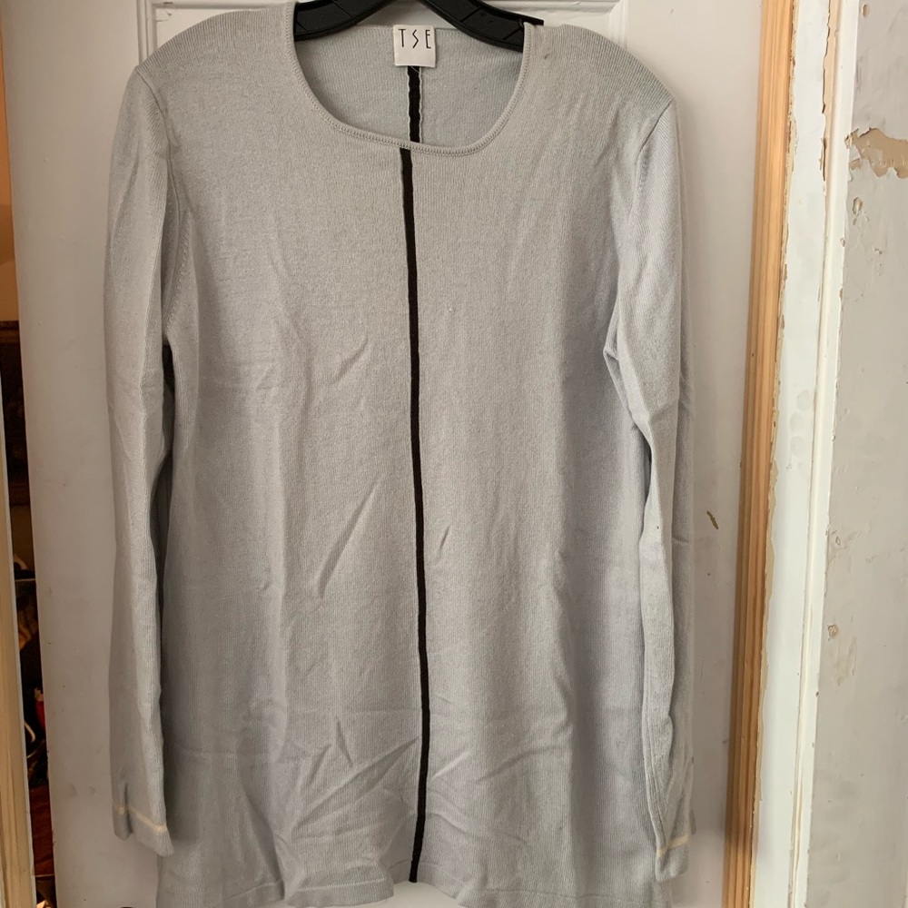 Cashmere Tse sweater pale blue with dark stripe